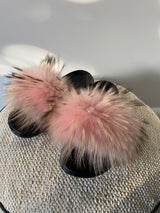 Raccoon Fur Slides Slippers - Dusty Pink