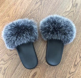 Fur Slides Slippers - Frosted Silver