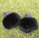 Fur Slides Slippers - Black