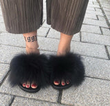 Fur Slides Slippers - Black