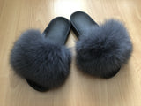 Fur Slides Slippers - Dark Grey