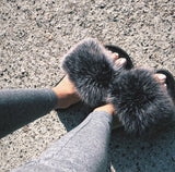 Fur Slides Slippers - Frosted Silver