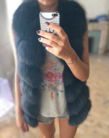 Fox Fur Vest Gilet - Dark Grey