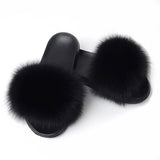 Fur Slides Slippers - Black