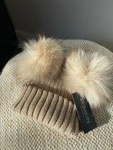 Mini Beige Double Pomkin Hat