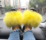 Fur Slides Slippers - Lemon Yellow