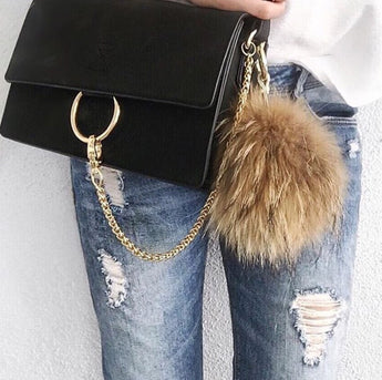 Natural Fur Pom Keychain