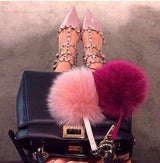 Pink Fur Pom Keychain