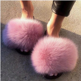 Fur Slides Slippers - Pink