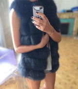 Fox Fur Vest Gilet - Dark Grey