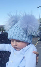 Mini Icy Blue Double Fur Pom Hat