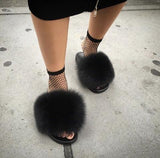 Fur Slides Slippers - Black