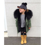 Kids Green Parka - Black Fur 3T