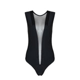 Leslie 2 In 1 Mesh Front Black Bodysuit Bikini