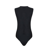 Leslie 2 In 1 Mesh Front Black Bodysuit Bikini