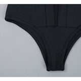 Leslie 2 In 1 Mesh Front Black Bodysuit Bikini