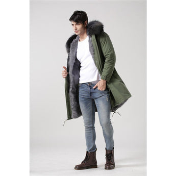 Mens Grey Fur Green Convertible Parka S Men