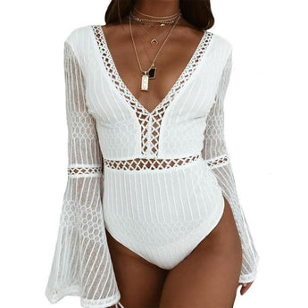 Monroe Flare Lace Sleeved Bodysuit Ivory / S Women