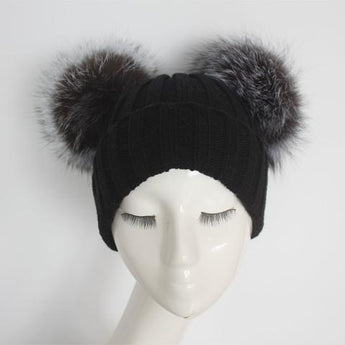 Mini Silver Fox Double Pomkin Fur Pom Hat