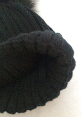 Black Fur Pom Pom Bobble Hat Tuque