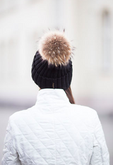 Black Fur Pom Pom Bobble Hat Tuque