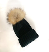 Black Fur Pom Pom Bobble Hat Tuque