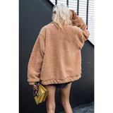 Oversized Teddy Bear Zipup Jacket - Camel Women