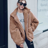 Oversized Teddy Bear Zipup Jacket - Camel Women