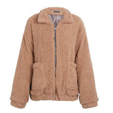 Oversized Teddy Bear Zipup Jacket - Camel Women