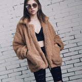 Oversized Teddy Bear Zipup Jacket - Camel Women