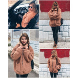 Oversized Teddy Bear Zipup Jacket - Camel Women