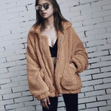 Oversized Teddy Bear Zipup Jacket - Camel Women