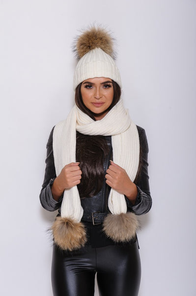 White Pomkin Hat & Scarf Set