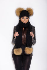 Black Pomkin Hat + Scarf Set