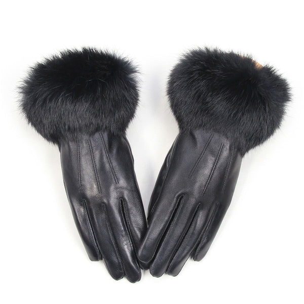 Fur Cuff Genuine Leather Gloves