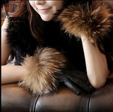 Raccoon Fur Cuff Genuine Leather Gloves