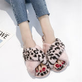 Plush Faux Fur Animal Print Home Slippers