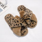 Plush Faux Fur Animal Print Home Slippers