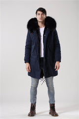 Men's Fur Lined Dark Blue Convertible Parka