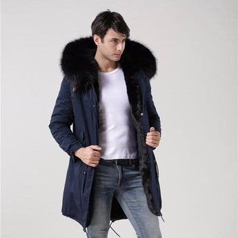 Men's Fur Lined Dark Blue Convertible Parka