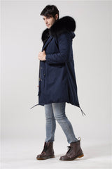 Men's Fur Lined Dark Blue Convertible Parka