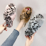 Plush Faux Fur Animal Print Home Slippers