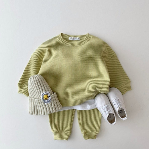 Waffle Knit Sweatshirt & Jogger Pants- Set