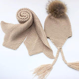 Kids Beige Pomkin Crochet Hat + Scarf Set