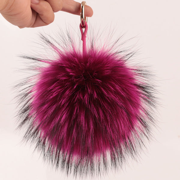 Rose Fuscia Fur Pom Keychain