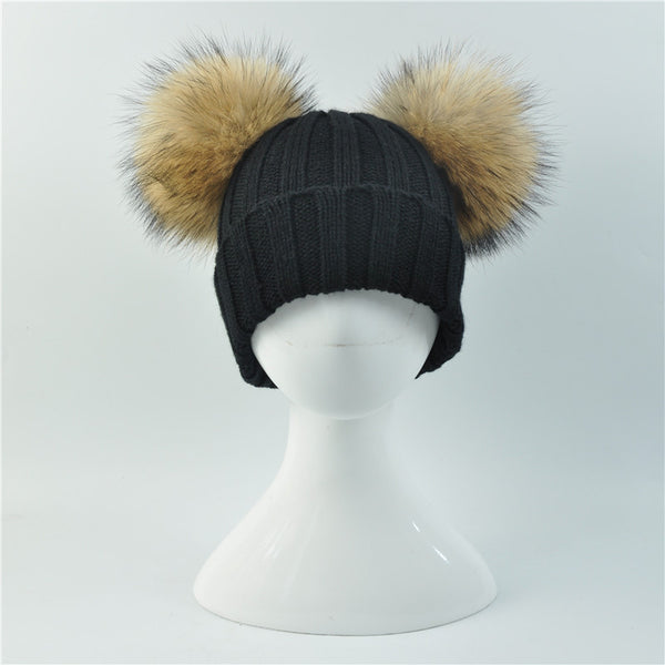 Black Double Natural Pomkin Hat