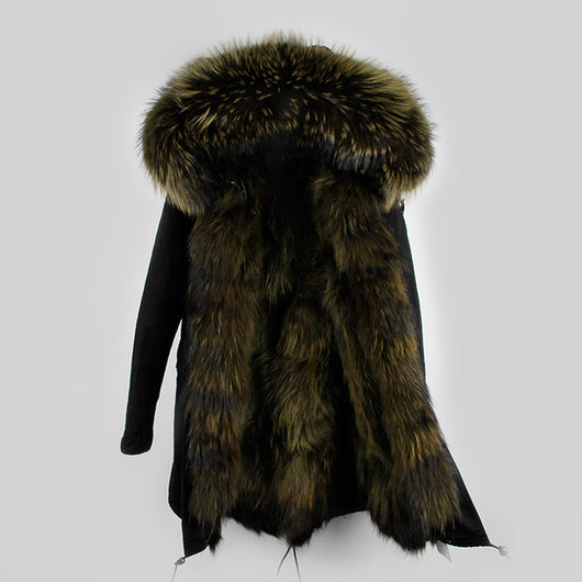 Olive Green Black Fur Parka