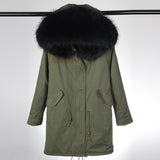 Black Green Fur Coat Parka