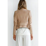 ALISSA VEGAN LEATHER BIKER JACKET- BEIGE