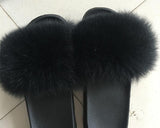 Fur Slides Slippers - Black